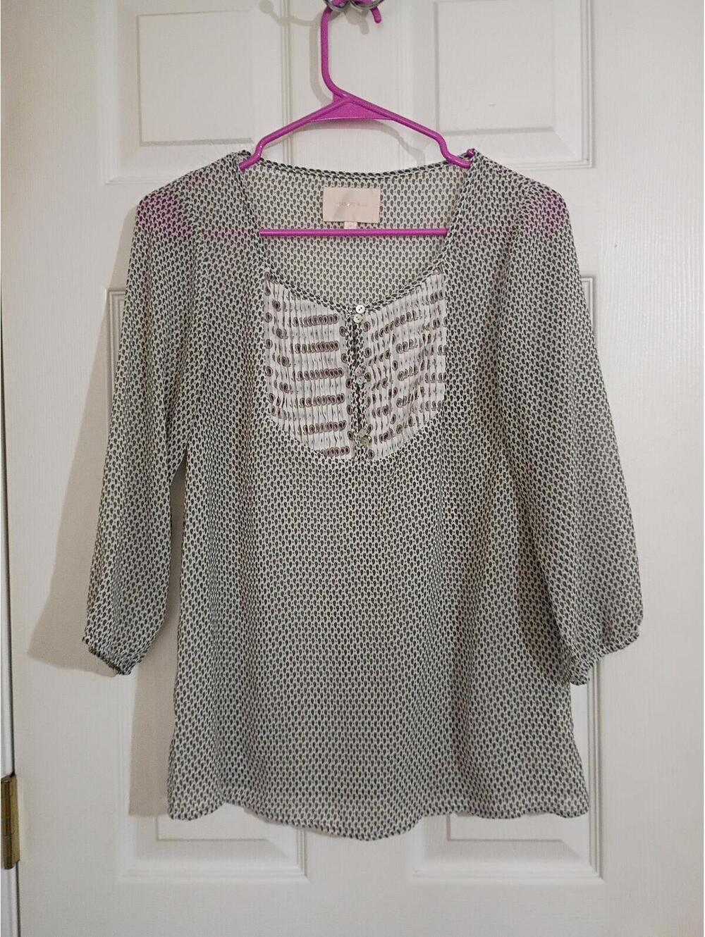Lightweight Patterned Long Sleeve Blouse with Button Detail